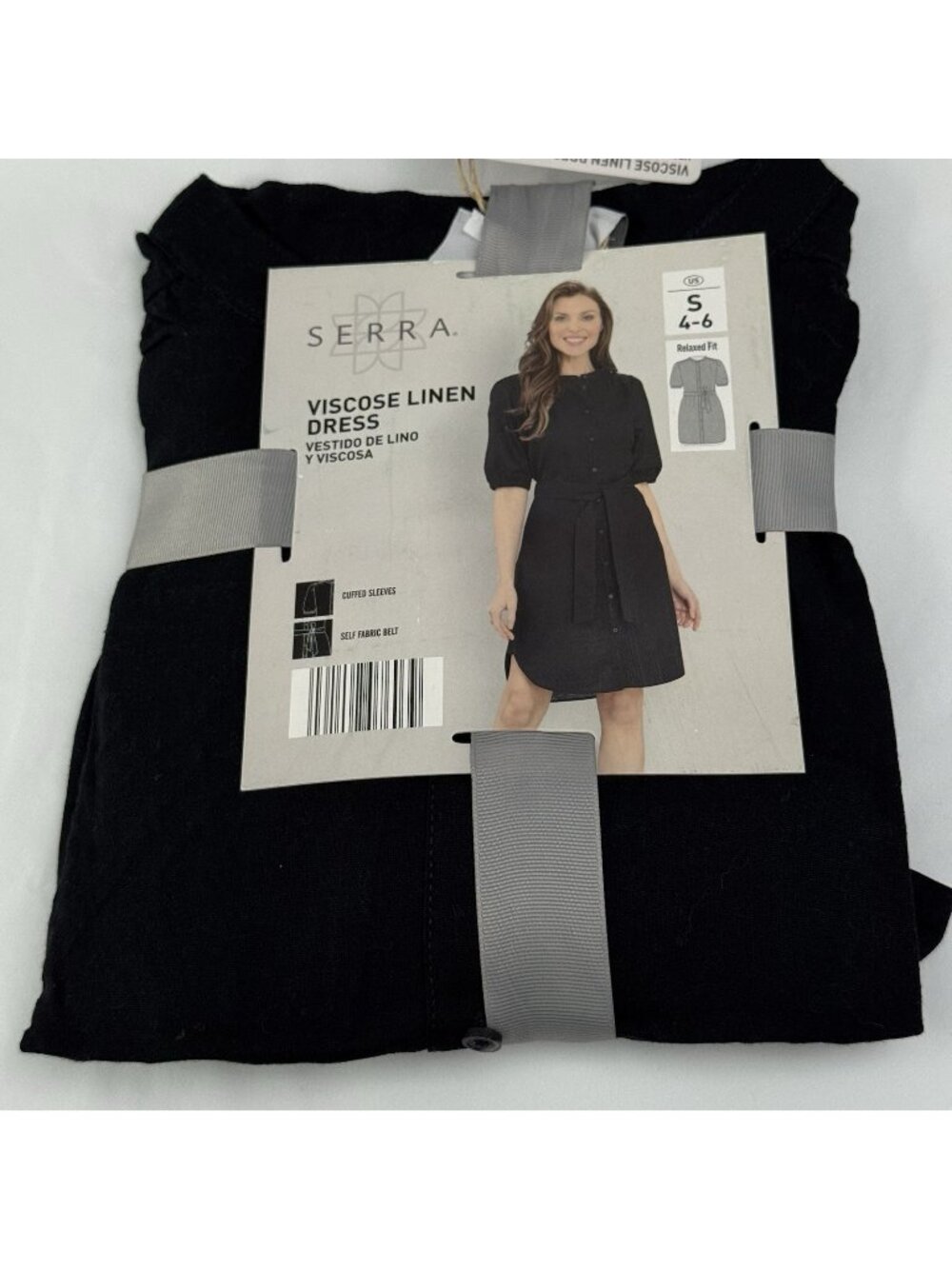 Serra Black Linen Blend Shirt Dress S 4-6 Puff Sleeve Belted NWT - Picture 1 of 11